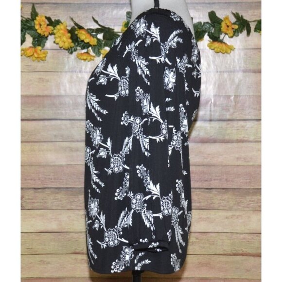 Ann Taylor Ladies M Black Floral Boat Neck Blouse Top Balloon Sleeve Career - Picture 4 of 9